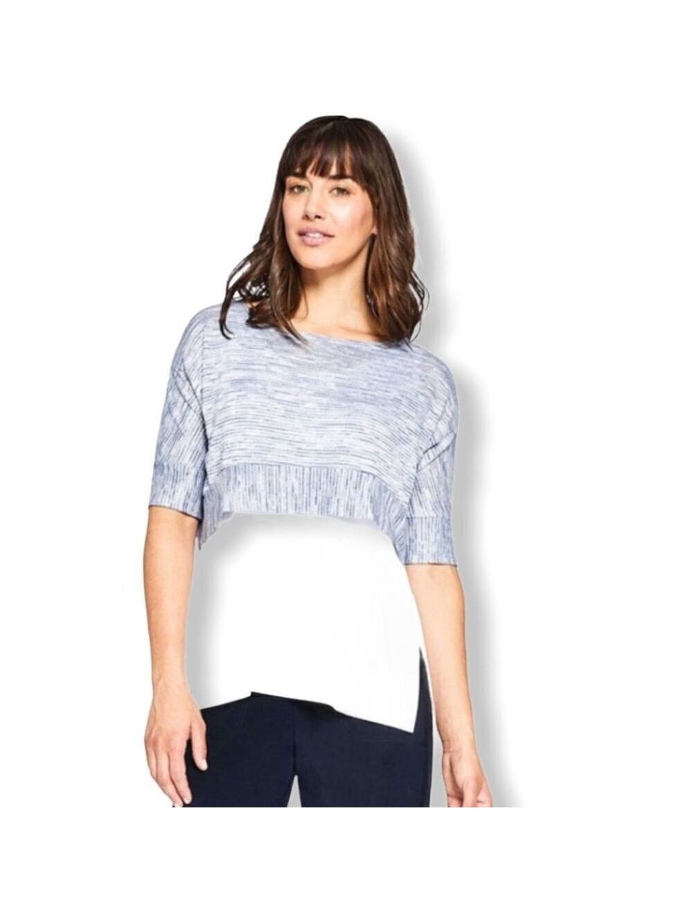 * NEW Sympli Cherry On Top Crop Azure Blue Sweater Sise 10